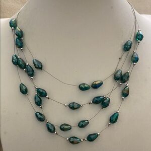 Chic Multi-Strand Teal Beaded Necklace